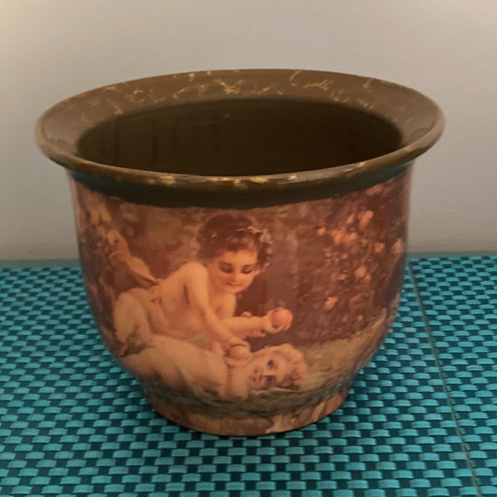 Cherub Angel Vase Brown Gold Ceramic 6.5" tall